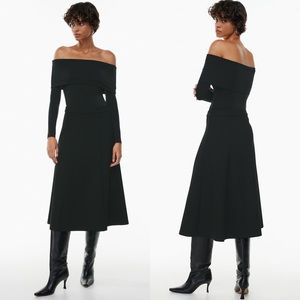 Rosetta Getty Off Shoulder Folded Cowl Long Sleeve Midi Dress
